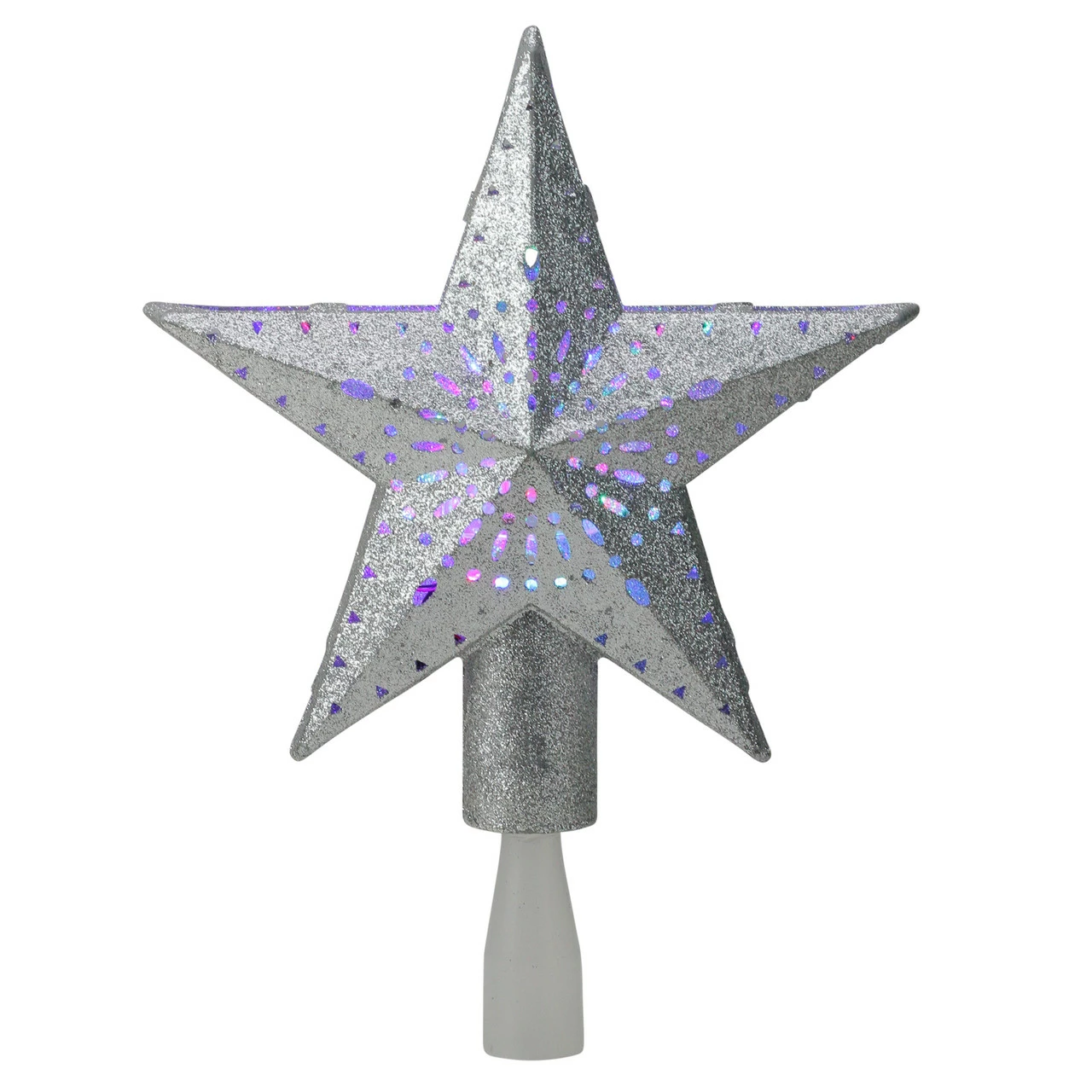 Kurt Adler 9" LED Lighted Sliver Glitter Star Christmas Tree Topper - Multi Lights 1 Kurt Adler 9" LED Lighted Sliver Glitter Star Christmas Tree Topper - Multi Lights