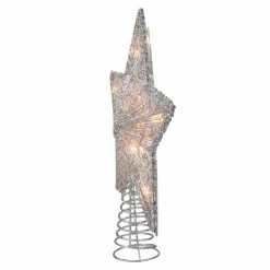 Kurt Adler 10" Lighted Silver Glittered Star Christmas Tree Topper - Clear Lights -Wreaths & Garland shop ksa ul0895 1 35731.1665610748