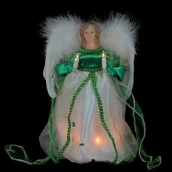 Kurt Adler 12" Green And White Lighted Luck Of The Irish Angel Christmas Tree Topper -Wreaths & Garland shop ksa ul1081 3 80610.1588405845