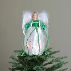 Kurt Adler 12" Green And White Lighted Luck Of The Irish Angel Christmas Tree Topper -Wreaths & Garland shop ksa ul1081 4 85547.1588405846
