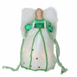 Kurt Adler 12" Green And White Lighted Luck Of The Irish Angel Christmas Tree Topper