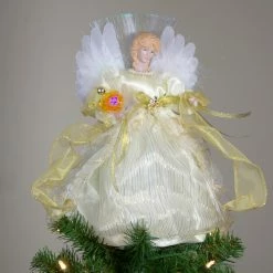 Kurt Adler 12" Ivory And Gold Lighted Angel Christmas Tree Topper - Clear Lights -Wreaths & Garland shop ksa ul1983 6 97264.1588415455