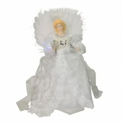 Kurt Adler 12" Elegant White And Silver LED Light Fiber Optic Angel Christmas Tree Topper