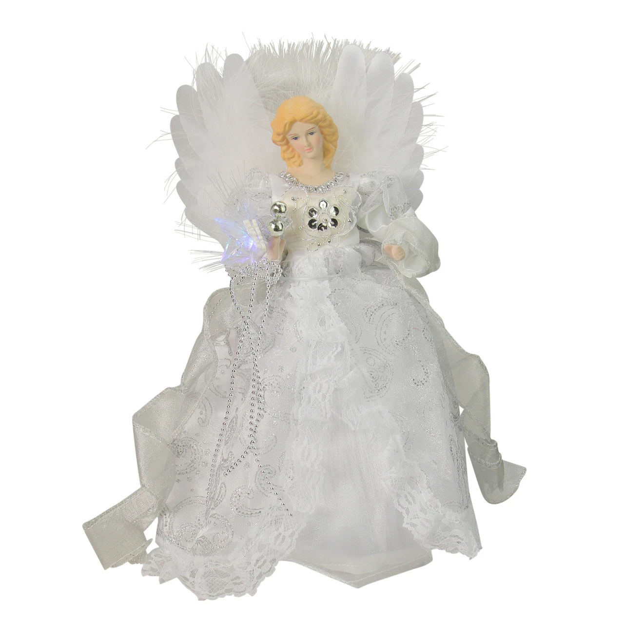 Kurt Adler 12" Elegant White And Silver LED Light Fiber Optic Angel Christmas Tree Topper 1 Kurt Adler 12" Elegant White And Silver LED Light Fiber Optic Angel Christmas Tree Topper