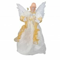 Kurt Adler 14.5" Gold And Ivory Pre-Lit Angel Christmas Tree Topper - Clear Lights
