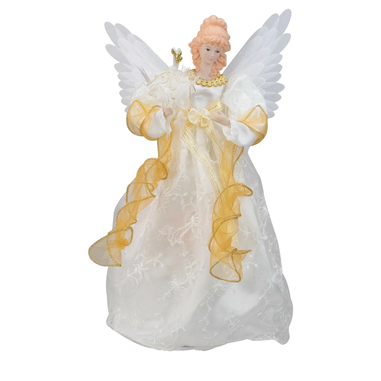 Kurt Adler 14.5" Gold And Ivory Pre-Lit Angel Christmas Tree Topper - Clear Lights 1 Kurt Adler 14.5" Gold And Ivory Pre-Lit Angel Christmas Tree Topper - Clear Lights