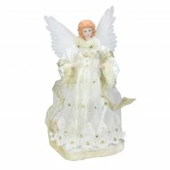 Kurt Adler 16" Lighted Gold Fiber Optic Animated Porcelain Angel Christmas Tree Topper