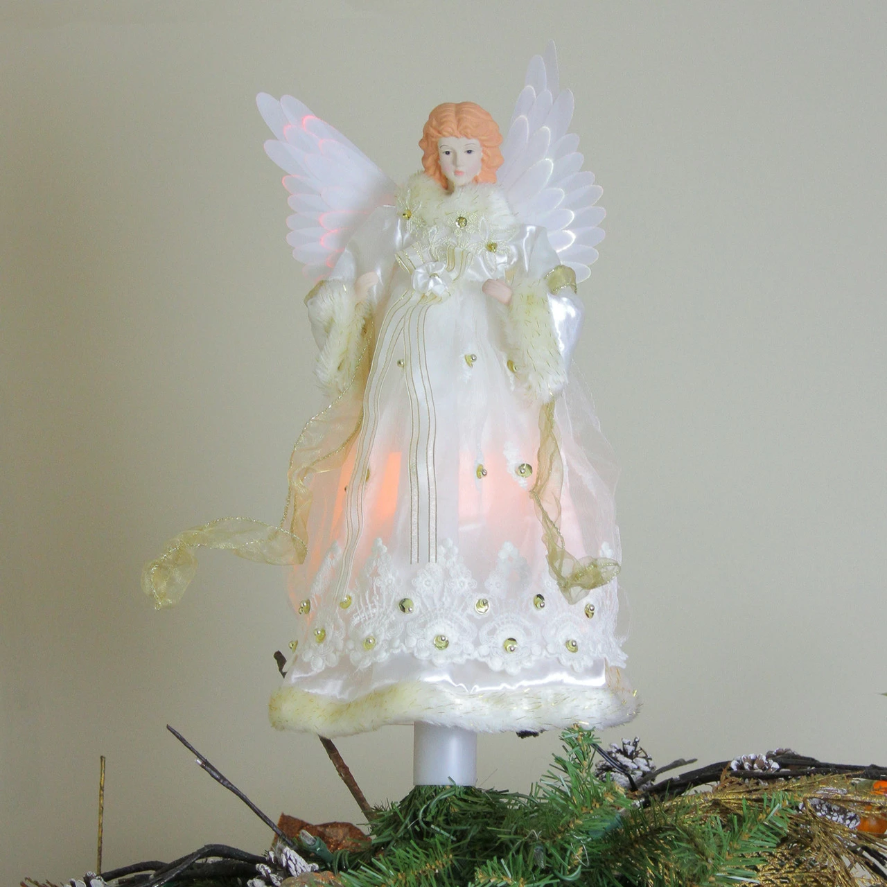 Kurt Adler 16" Lighted Gold Fiber Optic Animated Porcelain Angel Christmas Tree Topper 3 Kurt Adler 16" Lighted Gold Fiber Optic Animated Porcelain Angel Christmas Tree Topper - Image 3