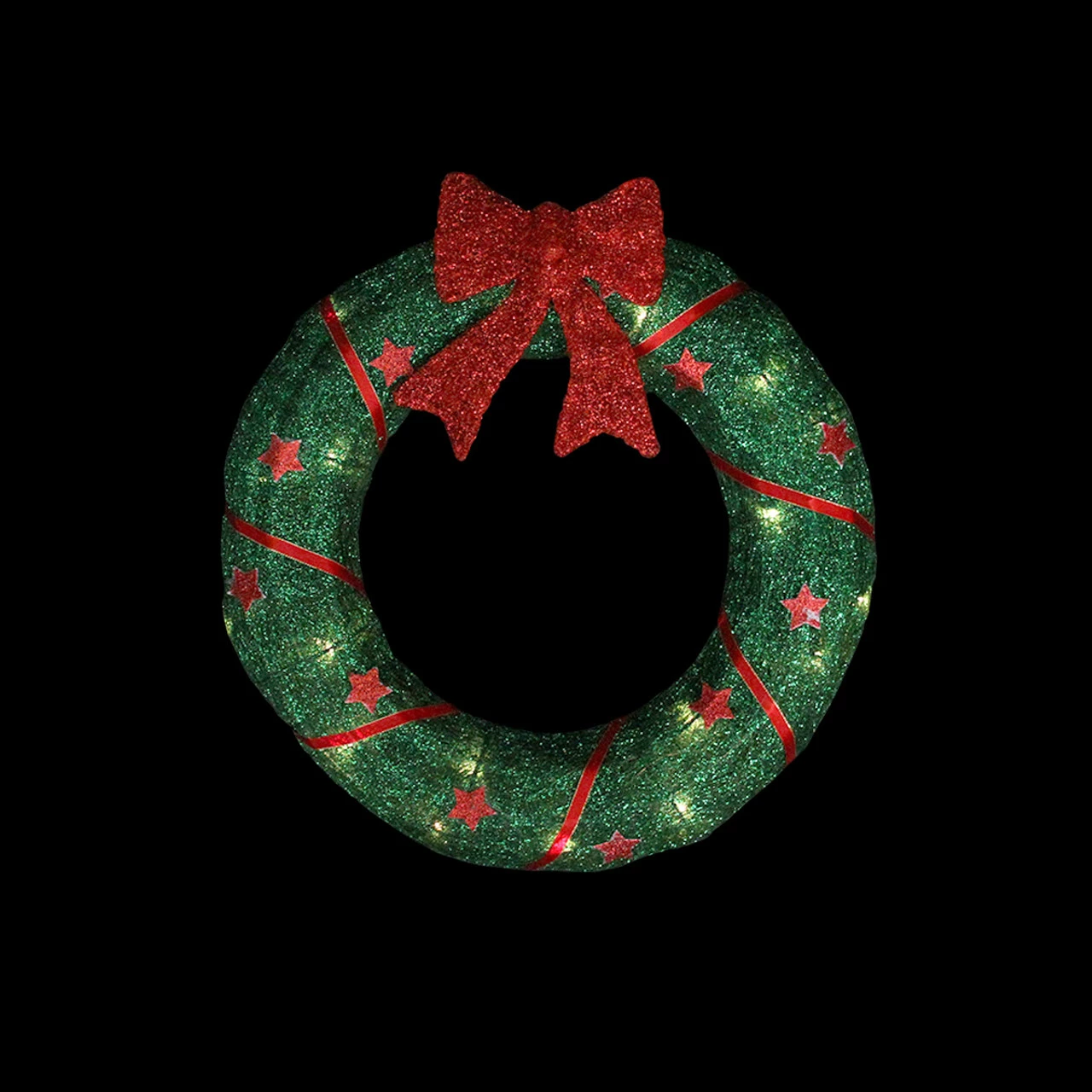 Northlight 18" Lighted Sisal Wreath With Stars And Bow Christmas Outdoor Decoration 2 Northlight 18" Lighted Sisal Wreath With Stars And Bow Christmas Outdoor Decoration - Image 2