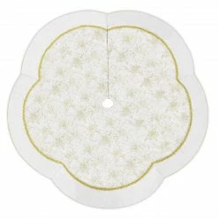 Northlight 48" White And Gold Glitter Poinsettia Scalloped Christmas Tree Skirt