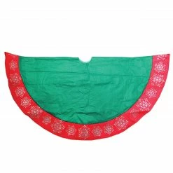 Northlight 48" Green Christmas Tree Skirt With Red Gemstone Glitter Snowflake Trim