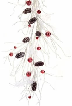 Melrose Set Of 2 White Snowy Ornament Garland With Pine Cones And Red Holly 67”