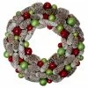 Melrose Candy Crush Frosted Pine Cone And Ball Ornament Artificial Christmas Wreath - 21-Inch, Unlit