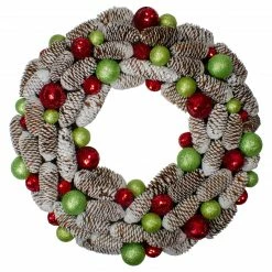 Melrose Candy Crush Frosted Pine Cone And Ball Ornament Artificial Christmas Wreath - 21-Inch, Unlit