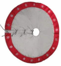 Melrose 54" Gray And Red Snowflake Border Tie Closure Christmas Tree Skirt -Wreaths & Garland shop melrose 61016 4 85130.1599268856