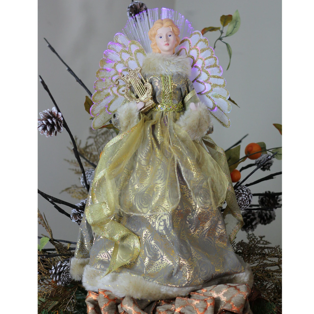 Northlight 16" Gold And Brown Lighted Angel In Gown With Harp Christmas Tree Topper 3 Northlight 16" Gold And Brown Lighted Angel In Gown With Harp Christmas Tree Topper - Image 3