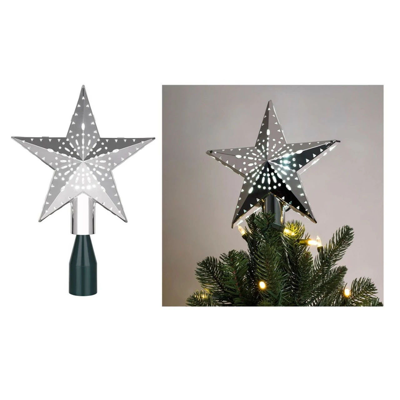 Mr. Christmas 11.5" Lighted Silver Kaleidoscope Star Christmas Tree Topper - Cool White Lights 3 Mr. Christmas 11.5" Lighted Silver Kaleidoscope Star Christmas Tree Topper - Cool White Lights - Image 3