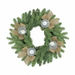 Allstate Green And Brown Pine Artificial Christmas Wreath With Candle Holder - 21-Inch, Unlit