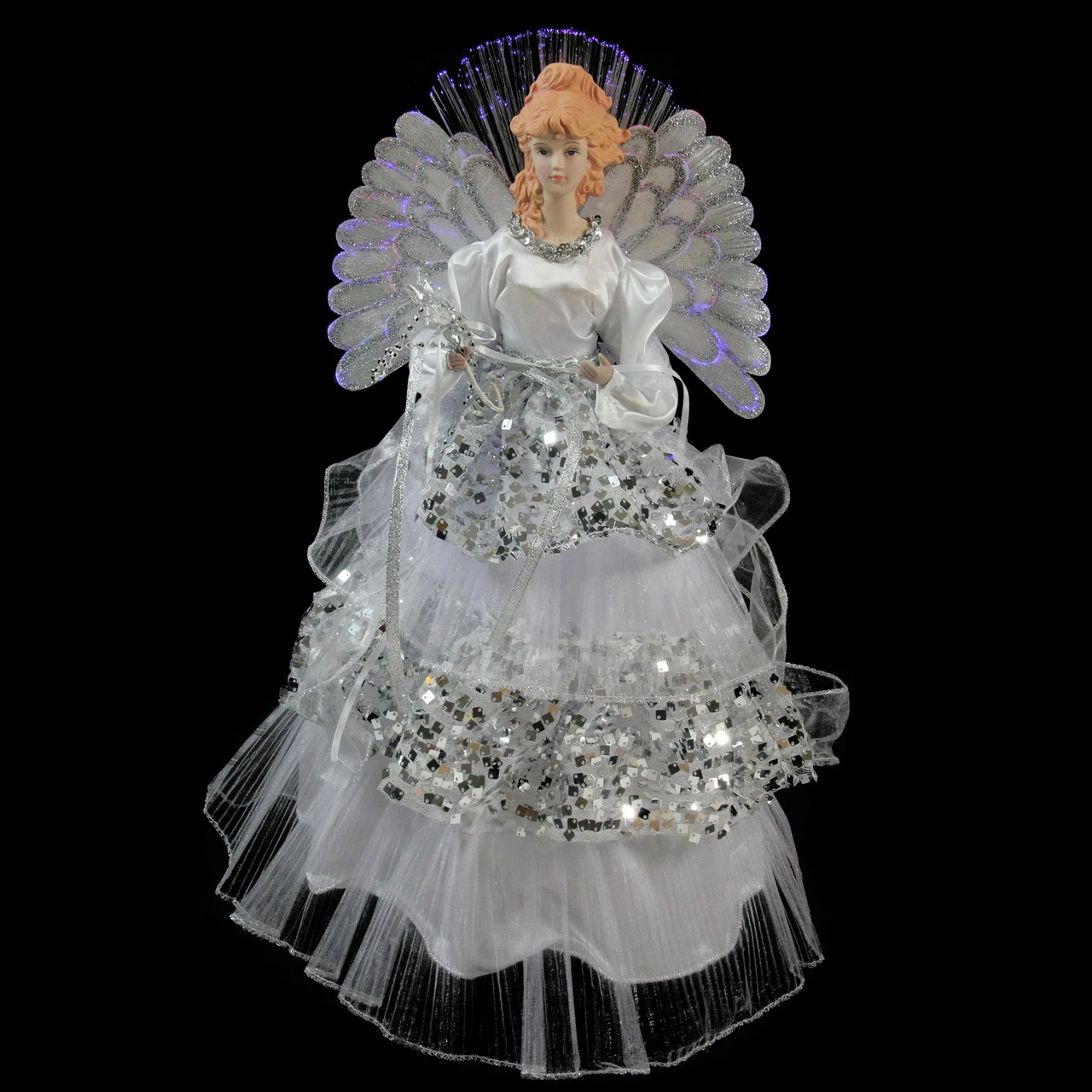 Northlight 16" White And Silver Lighted Fiber Optic Angel Sequined Gown Christmas Tree Topper 2 Northlight 16" White And Silver Lighted Fiber Optic Angel Sequined Gown Christmas Tree Topper - Image 2