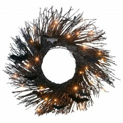 Northlight 22" Pre-Lit Rattan Halloween Twig Wreath With Bats - Warm White Lights