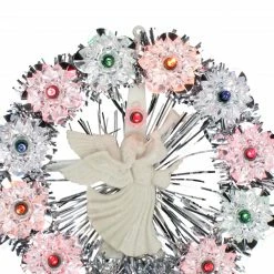Northlight 7.5" Pre-Lit Silver Tinsel Wreath With Angel Christmas Tree Topper - Multi Lights -Wreaths & Garland shop northlight20ha87083 37648.1665610744