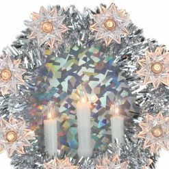 Northlight 7" Silver Wreath With Candles Christmas Tree Topper - Clear Lights 5 Northlight 7" Silver Wreath With Candles Christmas Tree Topper - Clear Lights -Wreaths & Garland shop northlight20nl02631 99849.1638200921