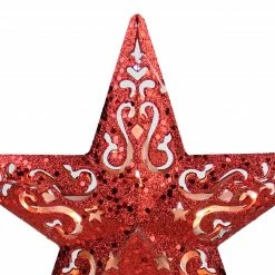 Northlight 8.5" Red Glitter Star Cut-Out Christmas Tree Topper - Clear Lights -Wreaths & Garland shop northlight20nl02633 56023.1638200616