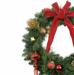 Northlight Pre-Decorated Red Bow And Ornaments With Pinecones Artificial Christmas Wreath - 24-Inch, Unlit -Wreaths & Garland shop northlight20s84823 24823.1644973045