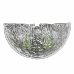Dyno 48" Gray And Green Traditional Trees Embossed Christmas Tree Skirt
