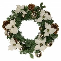 Northlight Decorated Cream Colored Poinsettia And Berry Artificial Christmas Wreath, 24-Inch, Unlit