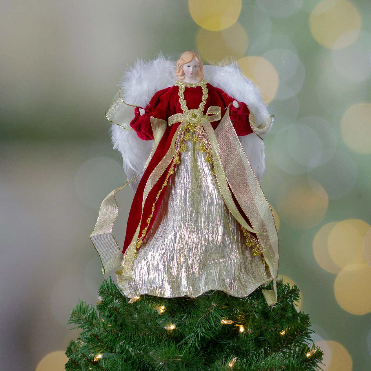 Northlight 14" Red And Gold Traditional Angel Christmas Tree Topper - Unlit 2 Northlight 14" Red And Gold Traditional Angel Christmas Tree Topper - Unlit - Image 2