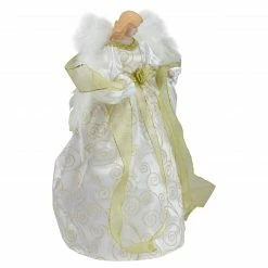 Northlight 14" Lighted White And Gold Angel In A Dress Christmas Tree Topper - Warm White Lights -Wreaths & Garland shop northlight e90894 1 93217.1604023653