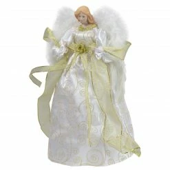 Northlight 14" Lighted White And Gold Angel In A Dress Christmas Tree Topper - Warm White Lights -Wreaths & Garland shop northlight e90894 3 07531.1604023653