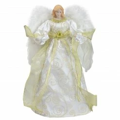 Northlight 14" Lighted White And Gold Angel In A Dress Christmas Tree Topper - Warm White Lights