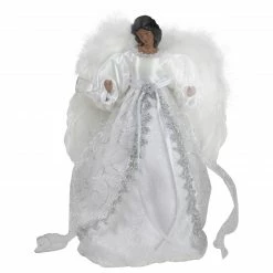 Northlight 14" African American Silver And White Angel Christmas Tree Topper, Unlit