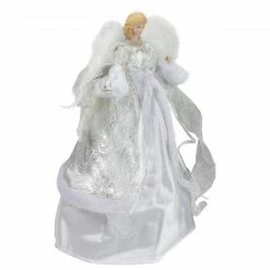 Northlight 18" Blonde Angel In White And Sliver Dress With Faux Fur Trim Christmas Tree Topper -Wreaths & Garland shop northlight e90896 1 00961.1665610746