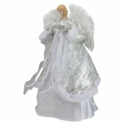 Northlight 18" Blonde Angel In White And Sliver Dress With Faux Fur Trim Christmas Tree Topper -Wreaths & Garland shop northlight e90896 3 57941.1665610746