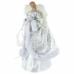 Northlight 18" Lighted White And Silver Angel In A Dress Christmas Tree Topper - Warm White Lights -Wreaths & Garland shop northlight e90897 3new 96329.1666943000