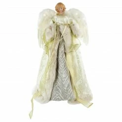 Northlight 18" Lighted White And Gold Angel In A Dress Christmas Tree Topper - Warm White Lights