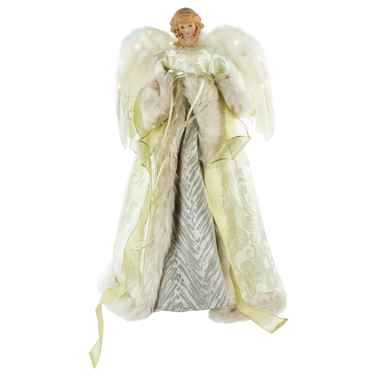 Northlight 18" Lighted White And Gold Angel In A Dress Christmas Tree Topper - Warm White Lights 1 Northlight 18" Lighted White And Gold Angel In A Dress Christmas Tree Topper - Warm White Lights