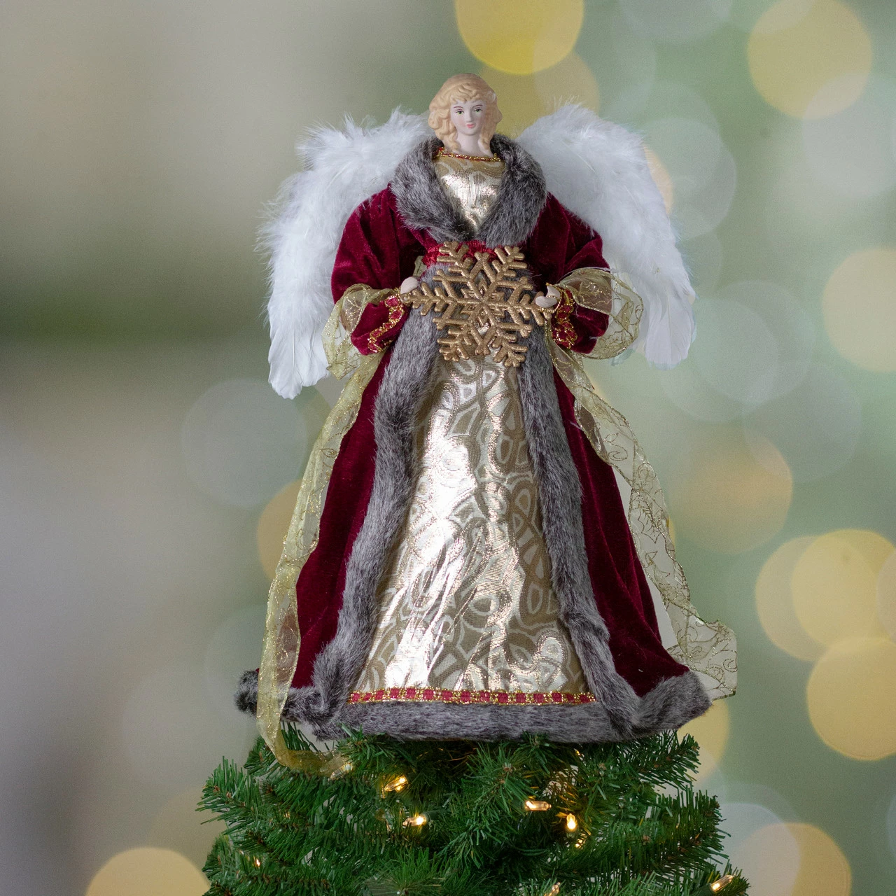 Northlight 18" Lighted Red And Gold Angel In A Dress Christmas Tree Topper - Warm White Lights 1 Northlight 18" Lighted Red And Gold Angel In A Dress Christmas Tree Topper - Warm White Lights
