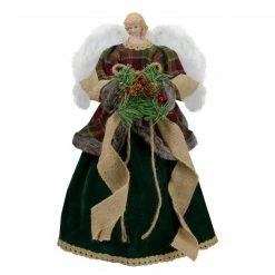 Northlight 18" Red And Green Angel In A Dress Christmas Tree Topper Accented With Holly Berries - Unlit