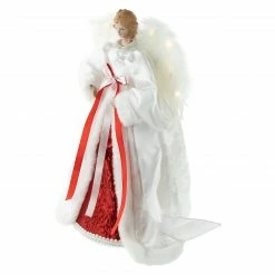 Northlight 14" White And Red Angel With Lighted Wings Christmas Tree Topper -Wreaths & Garland shop northlight e94086 3 04880.1664379039
