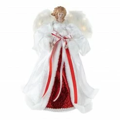 Northlight 14" White And Red Angel With Lighted Wings Christmas Tree Topper