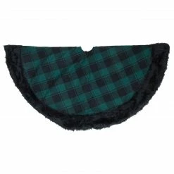 Northlight 48" Green And Black Plaid Christmas Tree Skirt With Faux Fur