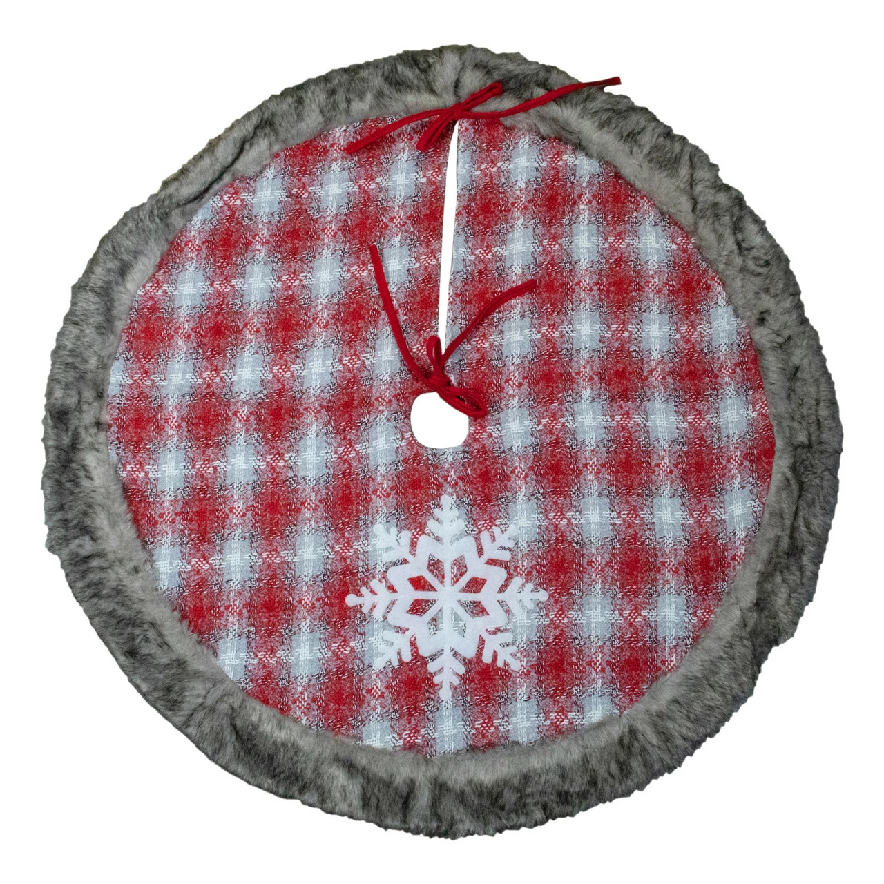 Northlight 48" Red And White Plaid Christmas Tree Skirt With Snowflake 3 Northlight 48" Red And White Plaid Christmas Tree Skirt With Snowflake - Image 3