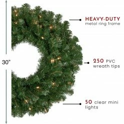 Northlight 30" Pre-Lit Deluxe Windsor Pine Artificial Christmas Wreath, Clear Lights -Wreaths & Garland shop northlight gb20yww830 gr thumbnailupdated 19361.1665610740