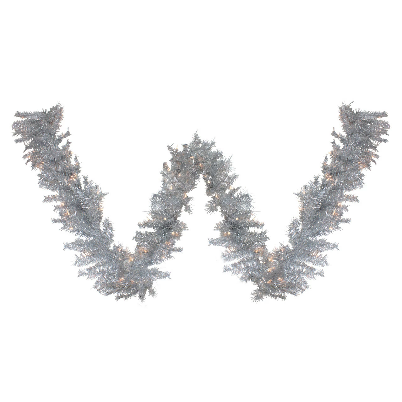 Northlight 9' X 12" Pre-Lit Silver Tinsel Artificial Christmas Garland, Clear Lights 1 Northlight 9' X 12" Pre-Lit Silver Tinsel Artificial Christmas Garland, Clear Lights