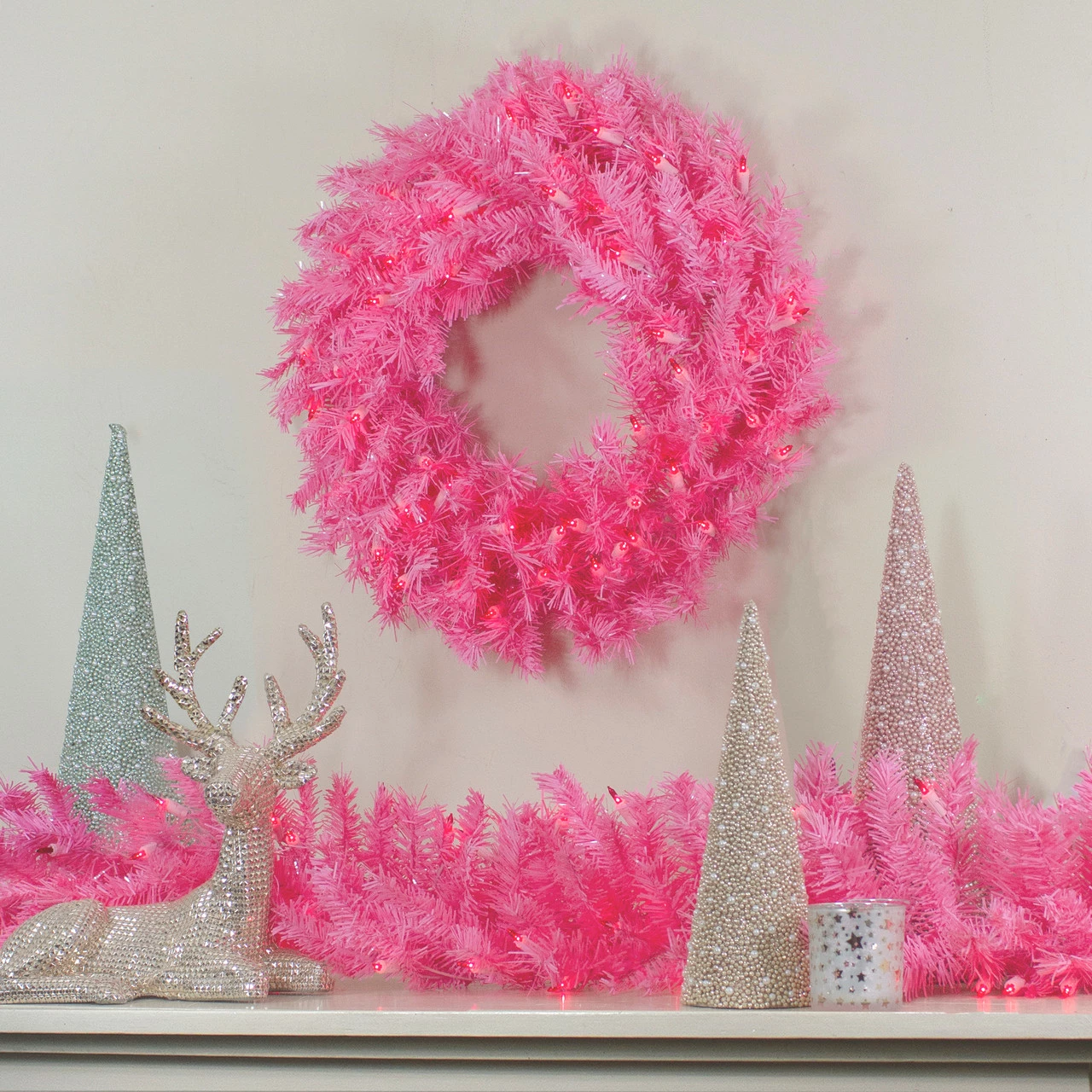 Northlight 36" Pre-Lit Pink Spruce Artificial Christmas Wreath, Pink Lights 2 Northlight 36" Pre-Lit Pink Spruce Artificial Christmas Wreath, Pink Lights - Image 2