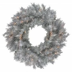 Northlight 24" Silver Tinsel Artificial Christmas Wreath, Clear Lights